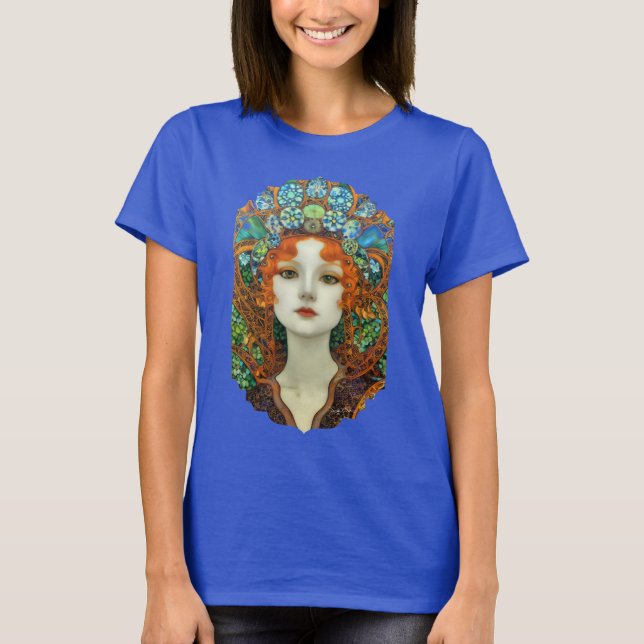 Camiseta Retrato da Bela Mulher em Estilo de Vidro Estido (Frente)