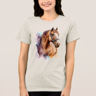 Camiseta Retrato da cabeça de cavalo marrom em aquarela