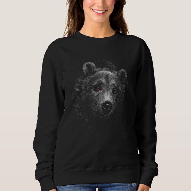 Camiseta Retrato da cabeça do urso Tema de fundo preto (Frente)