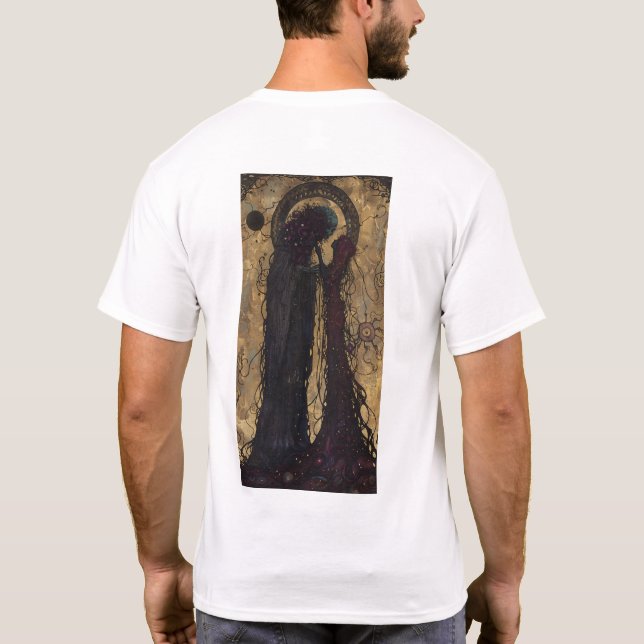 Camiseta Retrato da Deusa Mística com Ondas Fluentes T-Shi (Verso)
