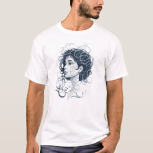 Camiseta Retrato da mulher etérea - Cabelo giratório Abstra