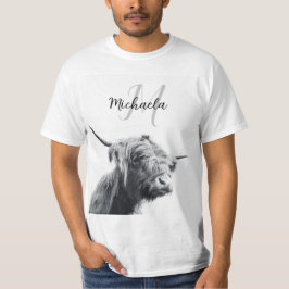 Camiseta Retrato da vaca em terras altas monograma inicial 