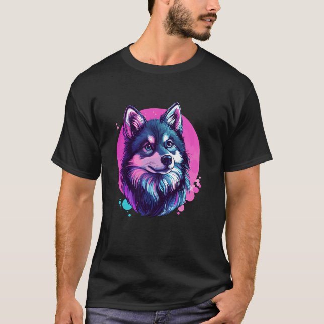 Camiseta Retrato das Cores Vibrantes do Cão rouco (Frente)