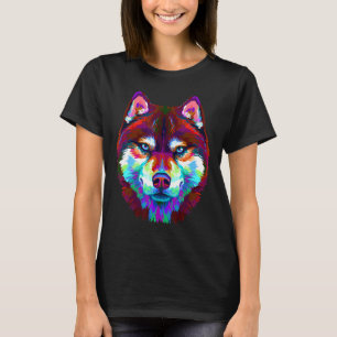Camiseta Retrato de abstrato Multi-Coloração do Husky Siber