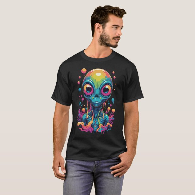 Camiseta retrato de alienígena psicodélico (Frente Completa)