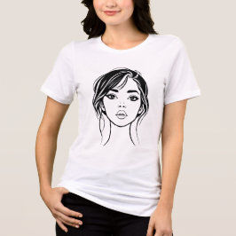 Camiseta Retrato de Arte de Linha de Rosto Feminino Minimal