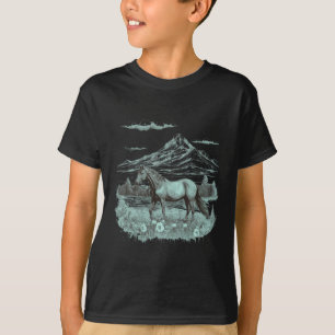 Camiseta Retrato de Arte Selvagem de Cavalo-de-Cavalo Vinta