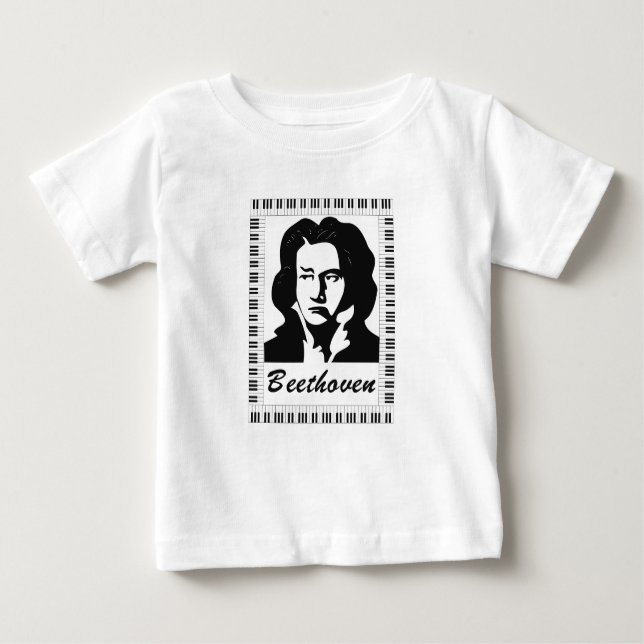 Camiseta retrato de beethoven com quadro-chave de piano (Frente)
