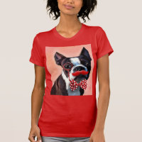 Retrato de Boston Terrier com gravata de Arco verm