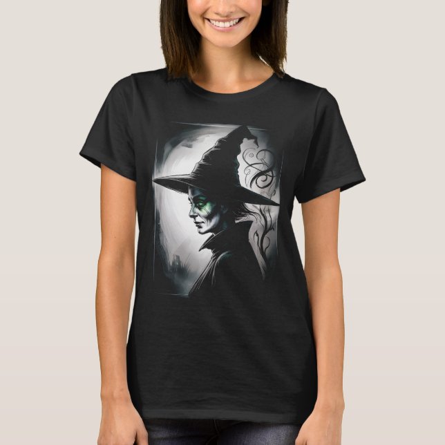 Camiseta Retrato de Bruxa Dark Fantasy Olhos Verdes Pratead (Frente)
