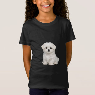 Camiseta Retrato de Cachorrinho Maltês Branco Fofinho Amant
