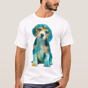 Camiseta Retrato de Cachorro Beagle Vibrante em Aquarela pa