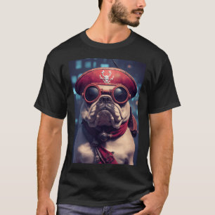 Camiseta Retrato de cachorro Bulldog engraçado vestido com
