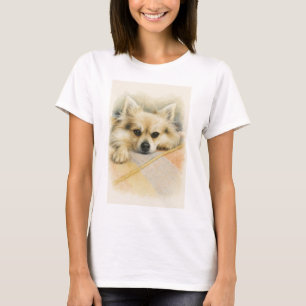 Camiseta Retrato de Cachorro Chihuahua Pomerânia em Aquarel