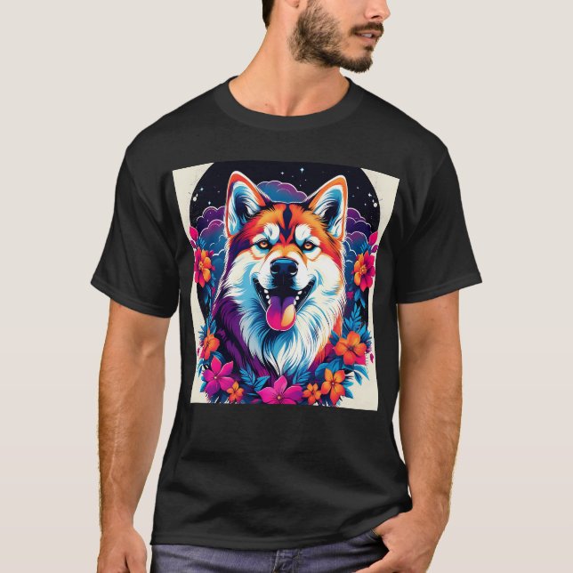 Camiseta Retrato de Cachorro de Rouco Floral (Frente)