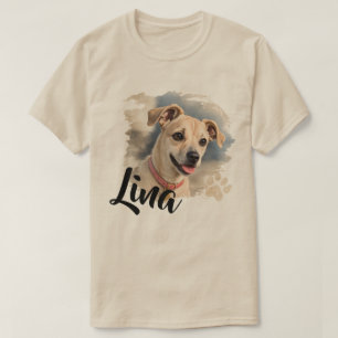 Camiseta Retrato de Cachorro em Aquarela com Pincelada Artí