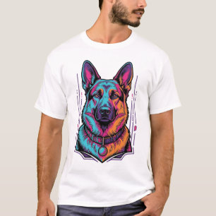 Camiseta Retrato de Cachorro Neon Gravura Vintage Gráfico_1