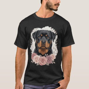 Camiseta Retrato de cachorro Rottweiler floral sublimação