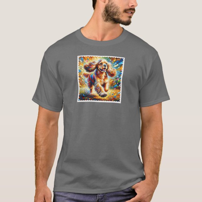 Camiseta Retrato de Cão Cocker Spaniel Impressão de Arte Ac (Frente)