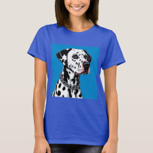 Camiseta Retrato de Cão Dalmata Contra Fundo Azul
