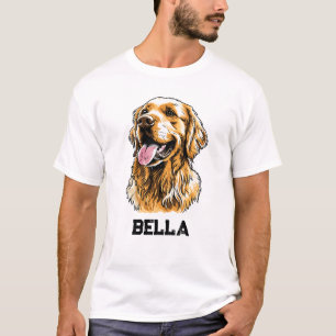 Camiseta Retrato de Cão Golden Retriever Nome Personalizado