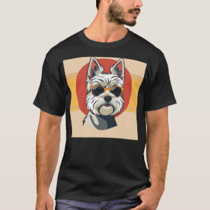 Camiseta Retrato de Cão Maltês Moderno do Século Médio Negr