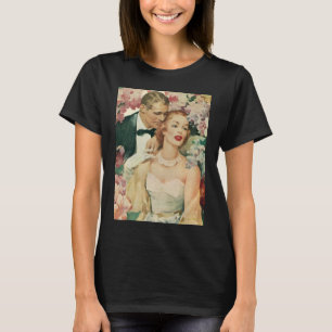 Camiseta Retrato de Casamento Antigo, Noiva e Noivo Retrô