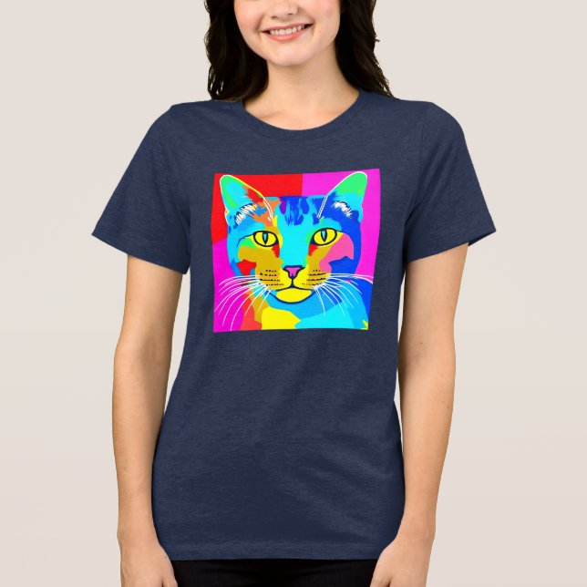 Camiseta Retrato de Cat Pop com várias cores (Frente)