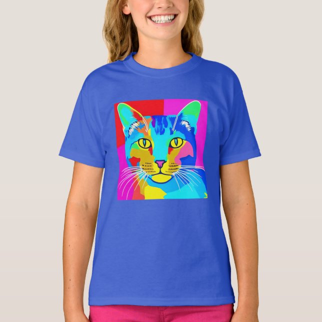 Camiseta Retrato de Cat Pop com várias cores (Frente)
