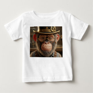Camiseta Retrato de Chimpanzé Steampunk em Cartola e Dourad