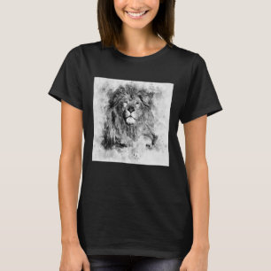 Camiseta Retrato de Cor da Água Preta e Branca de Leão Masc