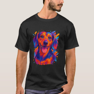 Camiseta Retrato de Dachshund Alegre Colorido Fofo Pop Art