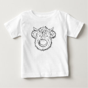 Camiseta Retrato de Desenho de Vaca na Escócia