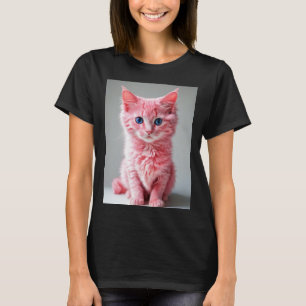 Camiseta Retrato de Foto de Gato Rosa