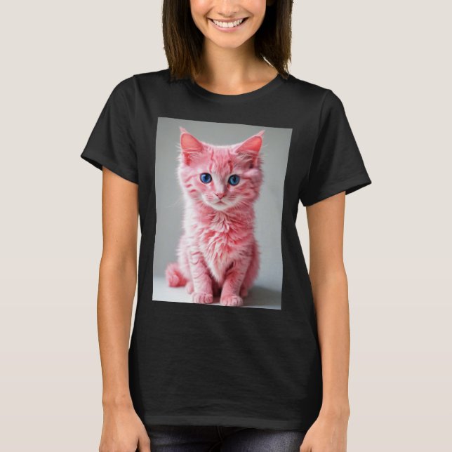 Camiseta Retrato de Foto de Gato Rosa (Frente)