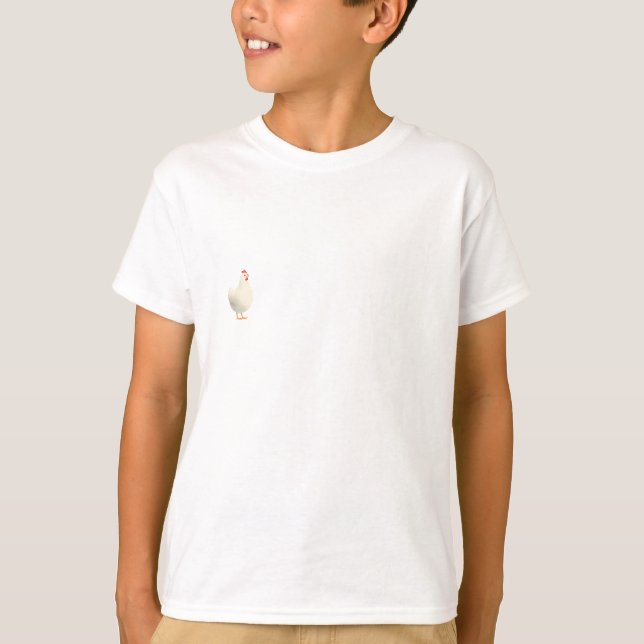 Camiseta Retrato de Frango Branco Fofinho para Crianças (Frente)