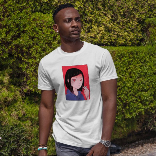 Camiseta Retrato de Fumar Menina de Anime (Criador carregado)