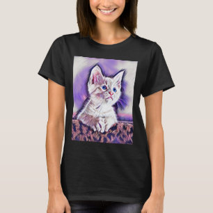 Camiseta Retrato de Gatinho Gelado Retrato Digital Pintura 