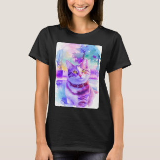 Camiseta Retrato de Gato Animal Bonito Ilustração de Gatinh