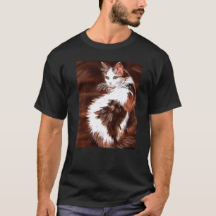 Camiseta Retrato de Gato Calico de Cabelo Comprido Elegante