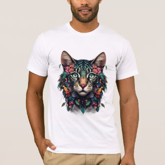 Camiseta Retrato de Gato Floral Místico
