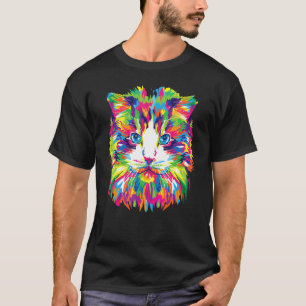 Camiseta Retrato de Gato Gato Colorido Tabby Persa Maine Co