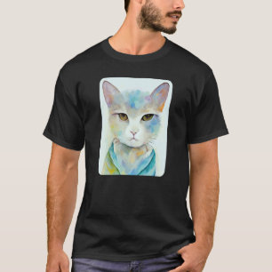 Camiseta Retrato de Gato Pensativo Pastel Gatos Pensamentos