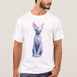 Camiseta Retrato de Gato Sphynx em Aquarela Pastel para Hom