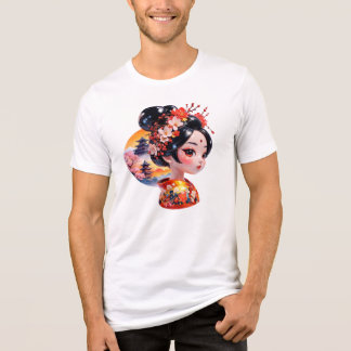 Camiseta Retrato de Geisha Beleza Floral Artística Única De