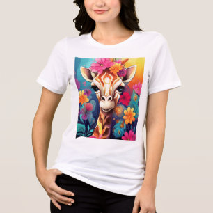 Camiseta Retrato de Girafa Floral-9320