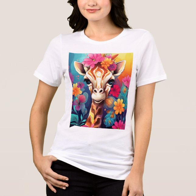 Camiseta Retrato de Girafa Floral-9320 (Frente)