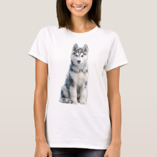 Camiseta Retrato de Husky Ártico Congelado Mulheres Cercada