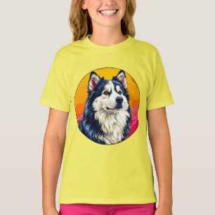 Camiseta Retrato de Husky Elegante com Pôr do Sol Vibrante