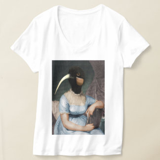 Camiseta retrato de Jane Austen com cabeça de pássaro